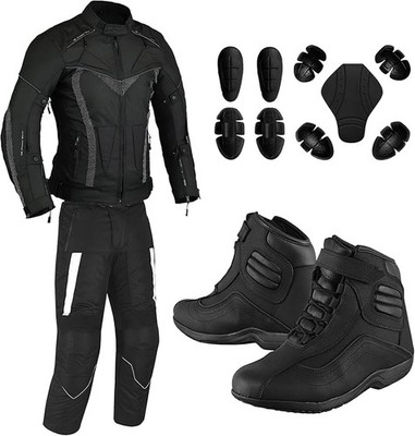 Men s 3PC Motorcycle Suit Set Waterproof CE Armoured Jacket Pants Boots Corduroy