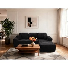 105" Modular Cloud Sectional Sofa w/ Chaise,Deep Seat,Plush Corduroy,Black