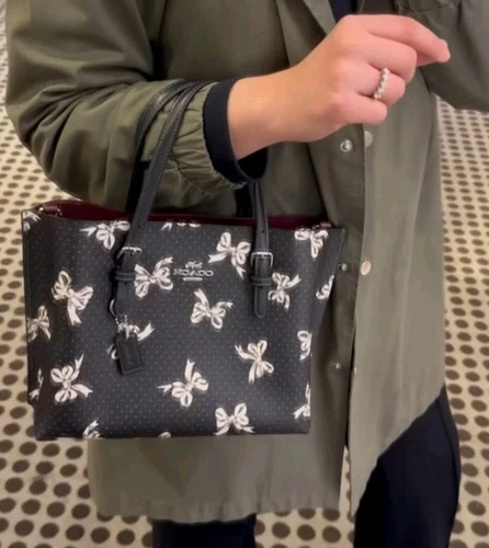 Borsa Coach CY648 Mollie nuova con etichetta 25 firmata tela e pelle con stampa fiocco