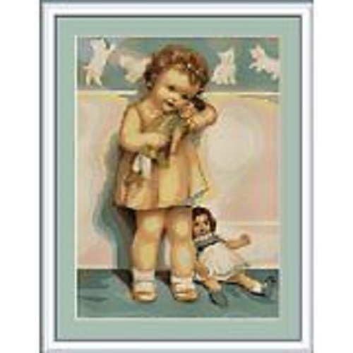 Girl and Dolly Counted Cross Stitch Kit on Canvas (Luca-s) 15cm x 20cm