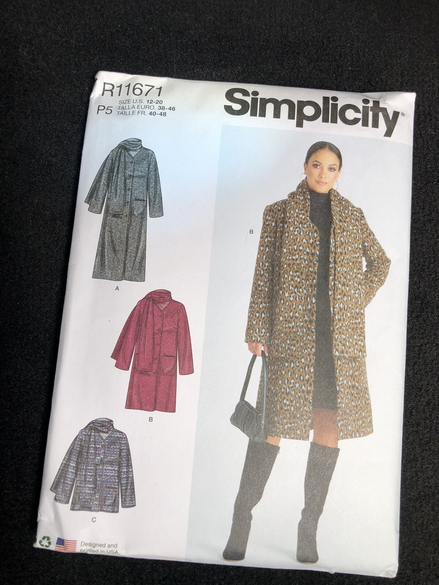 Simplicity #R11671 Coat and Jacket Pattern Uncut “New” Size 12-20