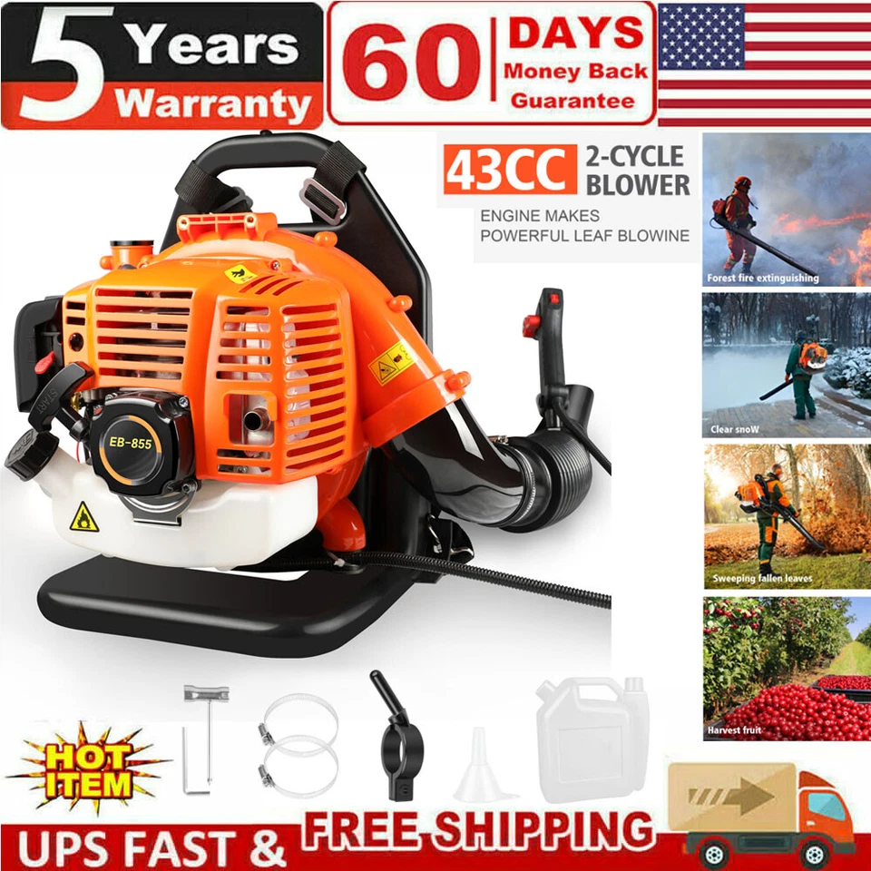 FANCYSTORE2021 Backpack Leaf Blower Gas Powered Snow Blower 665 CFM 43CC 2-Stroke Engine 3HP