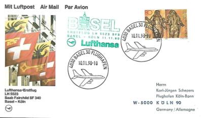 Lufthansa First Flight Saab Fairchild SF340 Basel - Koln 11.11.90  LH5523