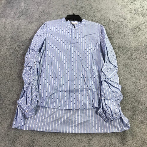 Ammara Khan Top Womens Medium Maya Runched Sleeve Blue White Stripe Blouse
