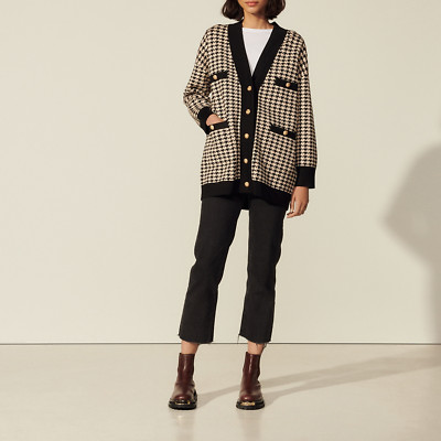 NEW SANDRO DANE CARDIGAN HOUNDSTOOTH DESIGN BNWT $370 SZ XS AUTHENTIC 