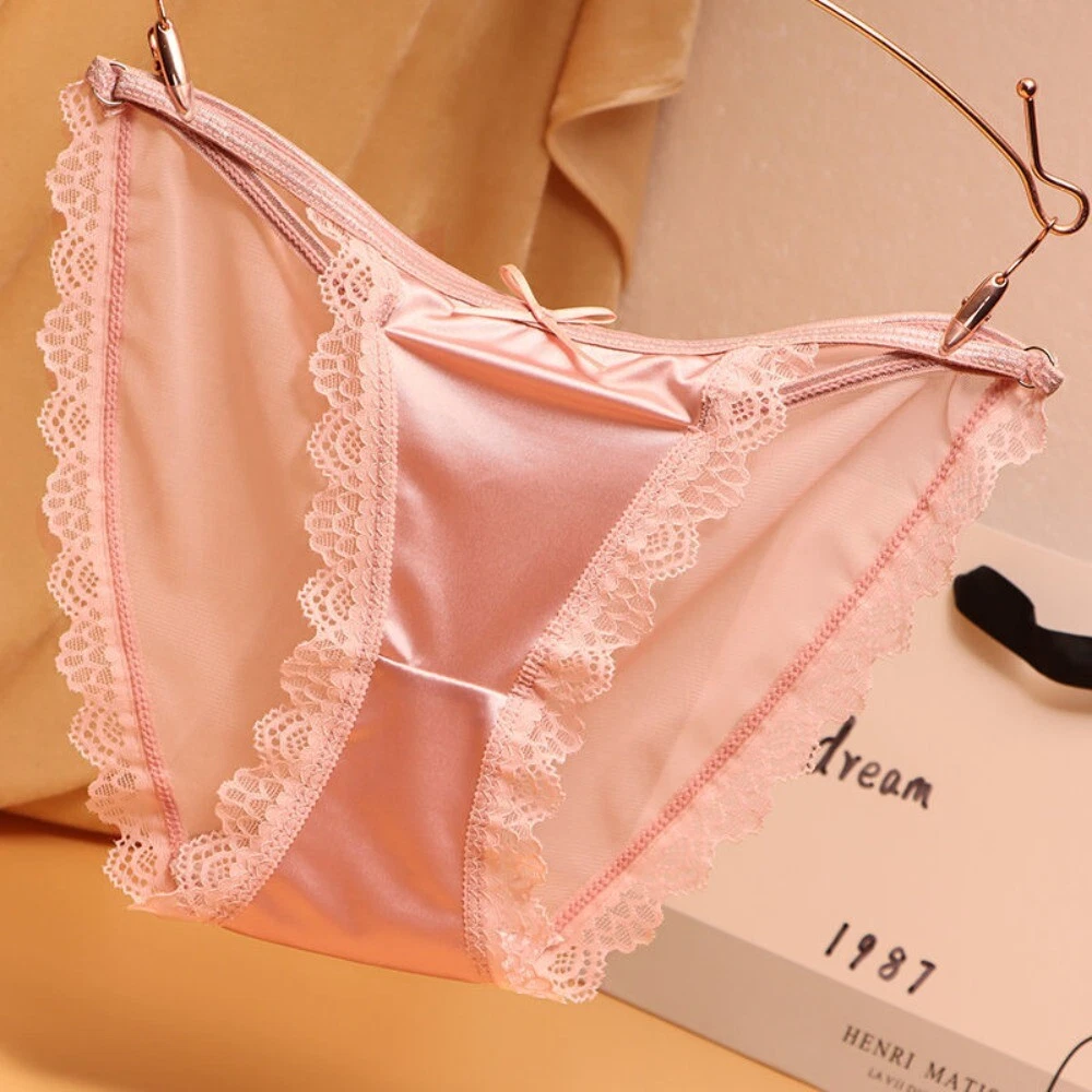 Lingeries Mid waist Ice Silk Korean Underwear Sweet Briefs Women Lace Panties