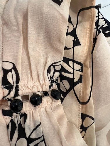 Vestido de seda firmado Milly estampado de lazo cuello alto falda de lana cintura chisme niña 6 - Imagen 12 de 14