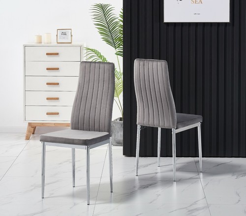 Dining Table Set Round Glass Chrome Legs and 4 Velvet Dining Chairs Modern Home - Picture 12 of 76