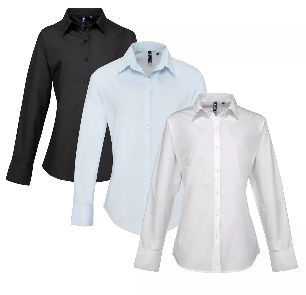 Camisa basic para mujer popelina manga larga Blanco