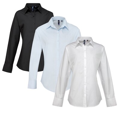 Premier Damen Damen Polycotton Supreme Langarm Poplin Hemd Bluse