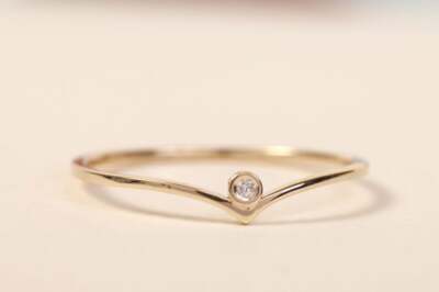 Dainty Minimalist Engagement Ring 0.08ct Lab-Created Diamond Yellow Gold Plated