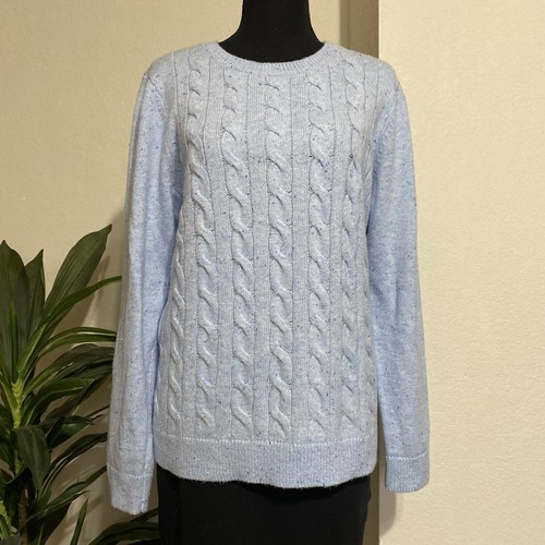 Talbots XLP Cable Knit Fall Sweater Light Blue Flecked Cotton Blend