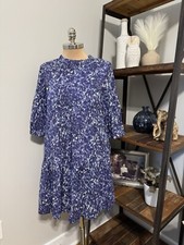 SEA New York Celine 3/4 Sleeve Cotton Bib Dress in Lapis Blue Womens Size 8
