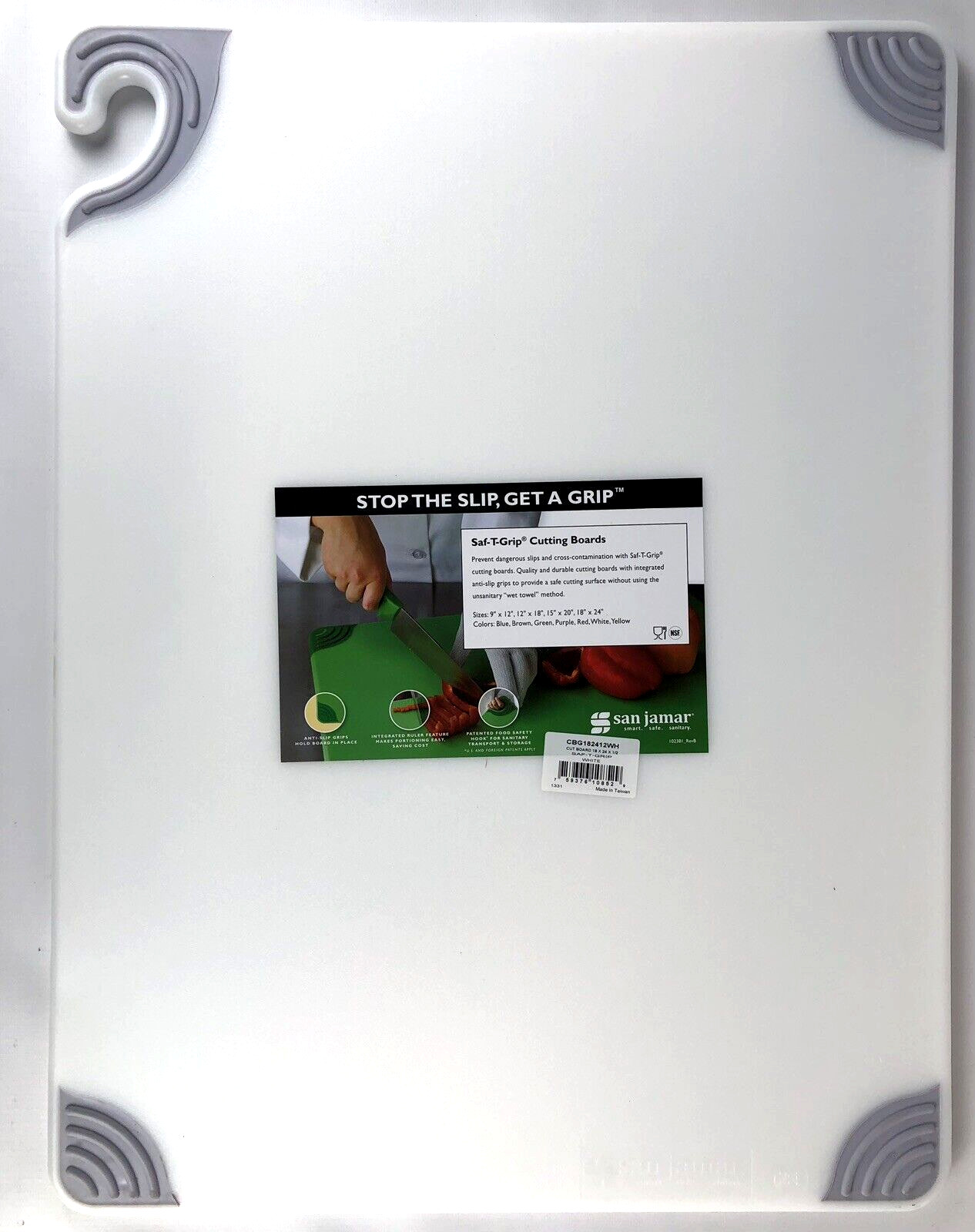 San Jamar CBG182412WH Saf-T-Grip 18 x 24 White Cutting Board"
