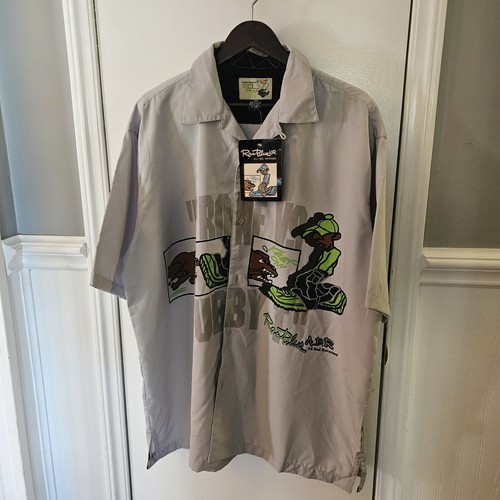 Camicia blu grezzo uomo adulto 2X abbottonata hip hop streetwear Y2K NUOVA