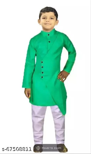 Indian Bollywood Boy's Fancy Kurta Pyjama Set with Classis Cross Pattern Look - Picture 3 of 3