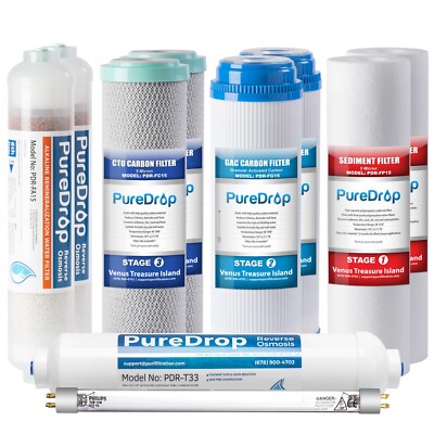 PureDrop PDR-F10KU 1-Year RO Water Filter Replacement set for 7-Stage System