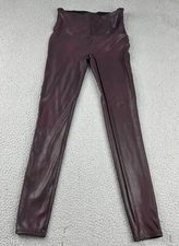 Spanx Leggings Womens Medium Burgundy Wine Faux Leather High Waisted Shapewear