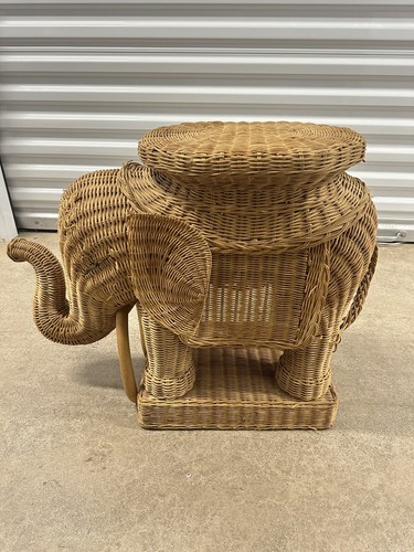 Vintage Natural Rattan Wicker Elephant Plant Stand End Table Boho MCM - Picture 3 of 12