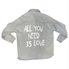 Elan Dawn Oversized Shirt Jacket Women's Size M Medium Blue All You Need Is Love