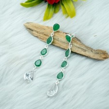 925 Sterling Silver Earring Stud Natural Emerald Earring CZ Earring Dainty Studs
