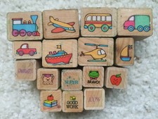 16 School grading rubber stamps wood mounted Transportation plane train auto