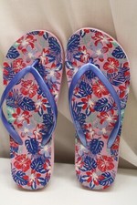 Women's flip flops Thong sandals Rubber Pink Blue flowers High quality Size 8.0
