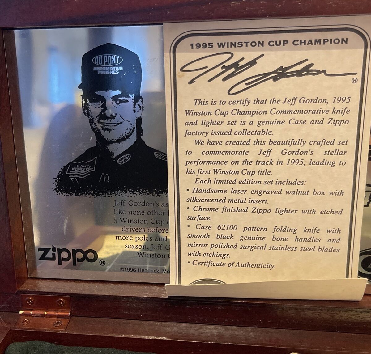 Zippo Winston Cup 1995 Champion Jeff Gordon Lighter And Case Zippo Winston Cup 1995 Champion Jeff Gordon Lighter And Case