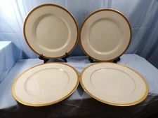Set of 4 Mikasa Ivory China L2818 Colony Gold Dinner Plates 10 7/8" Wide