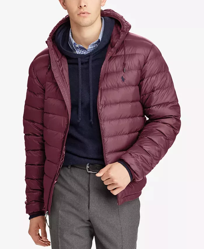 Polo Ralph Lauren Men Hooded Full Zip Puffer Jacket 710829156010 Maroon Sz  M, XL