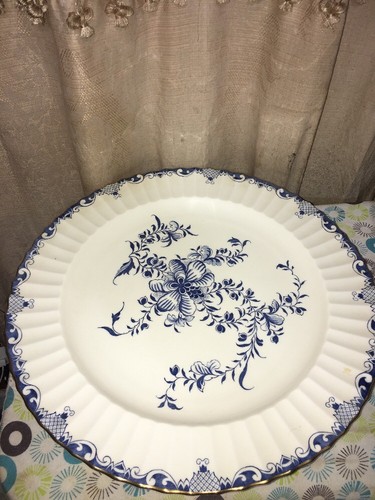 ROYAL WORCESTER MANSFIELD BLUE LARGE ROUND PLATTER GOLD TRIM ENGLAND 15” Clean - Picture 3 of 7