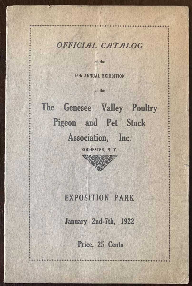 1922 GENESSEE VALLEY POULTRY PIGEON AND PET STOCK ASSOCIATION