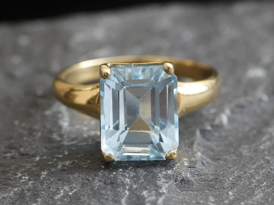 Emerald Cut 3.00ct  Natural Aquamarine Diamond Engagement Ring 14K Yellow Gold 6 - Image 2 of 4