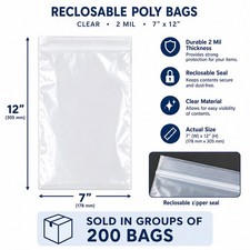7 x 12" Clear Reclosable Poly Bag 2 Mil Lock Seal Zip Plastic Baggies 200/Pack