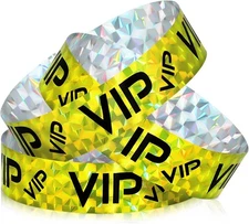 Teling 500 Pack VIP Plastic Wristbands Bracelets Party for Holographic Gold 