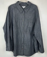 D&Co Denim Co 3X Shirt Button Front Top Denim Tunic Chambray Blue Casual Studs