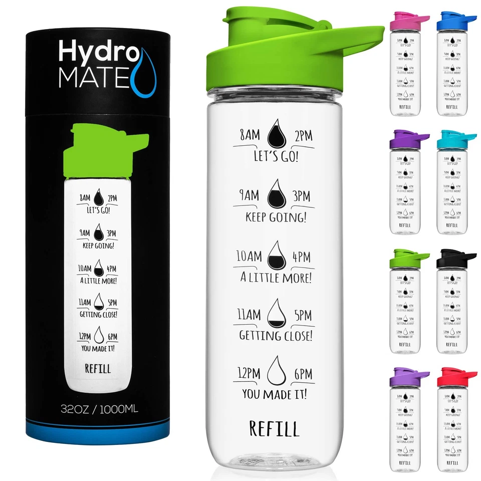 NatureWorks HydroMATE 32oz Motivational Water Bottle (Neon Green)