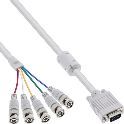 InLine VGA BNC Kabel, 5x BNC Stecker an 15pol HD Stecker, 5m Beige Neu - Bild 1 von 2