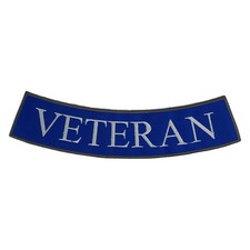 VETERAN Embroidered Rocker Patch - 11" x 2.5" Large Blue & Silver Biker Vest