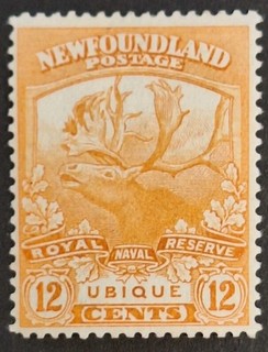 Newfoundland 1919 "Caribou" 12c. Orange Stamp Mh