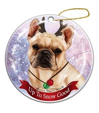 Holiday Pet Gifts Cream French Bulldog Dog Porcelain Christmas Ornament