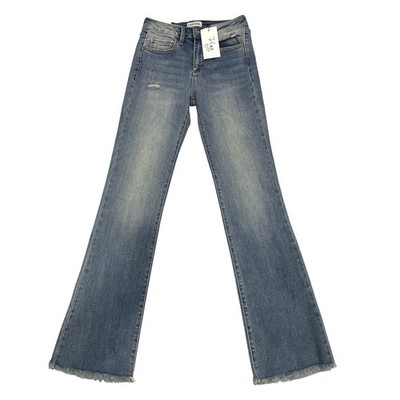 Sneak Peek Cori Denim Mid Rise Boot Cut Jeans Women sz 25 Frayed Hem Hippie Chic