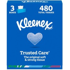 Kleenex Trusted Care Facial Tissues, 3 Flat 160 Tissues Pack of 3 , White