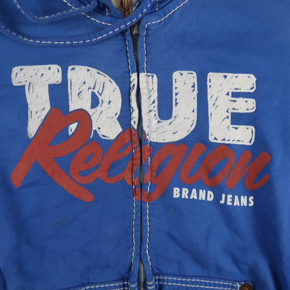 Moletom com capuz True Religion Big T masculino 3XL azul Buda logotipo Y2K - Imagem 3 de 4