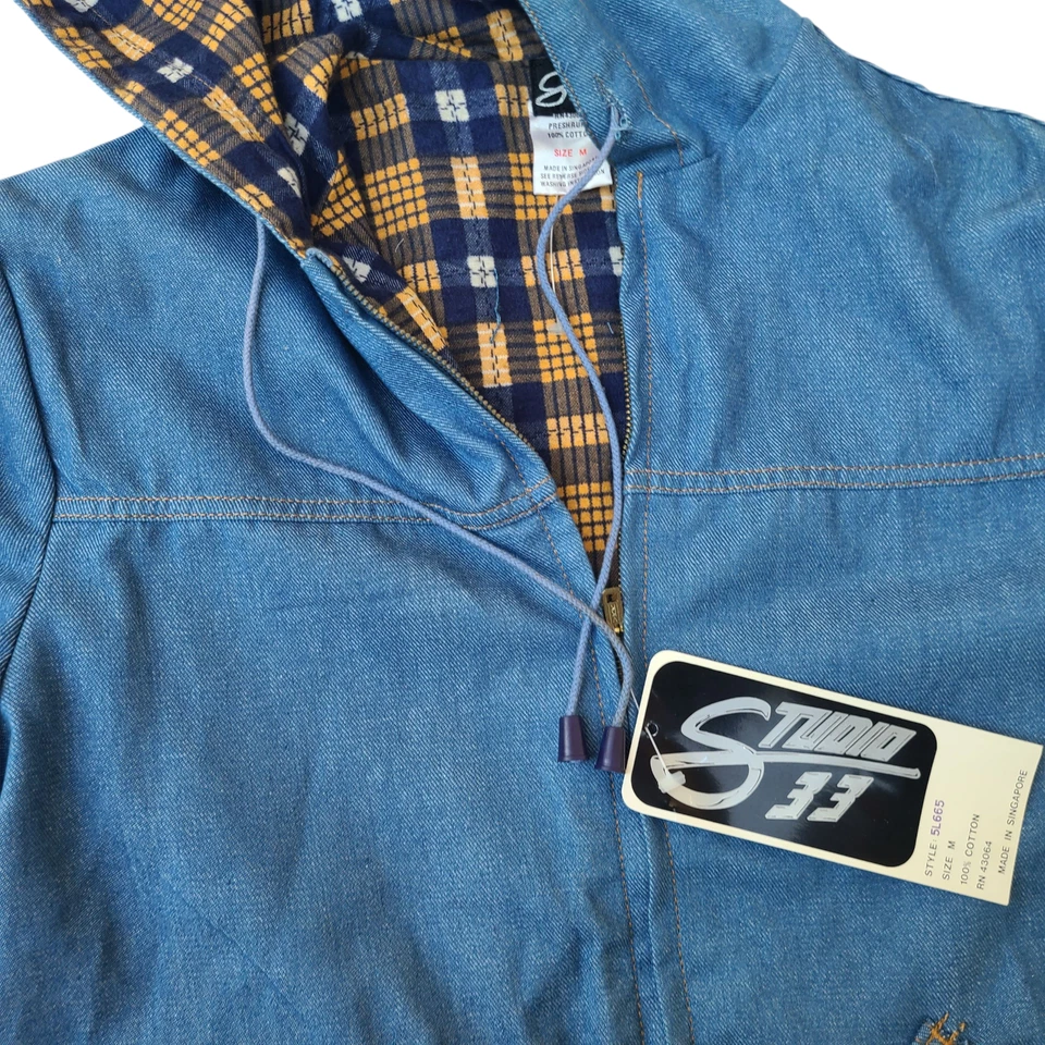 Nuevo de Lote Antiguo Chaqueta Vaquera Denim Años 70 80 Sudadera con Capucha Franela Forrada Cremallera Frontal con ETIQUETAS Foto 3 de 4