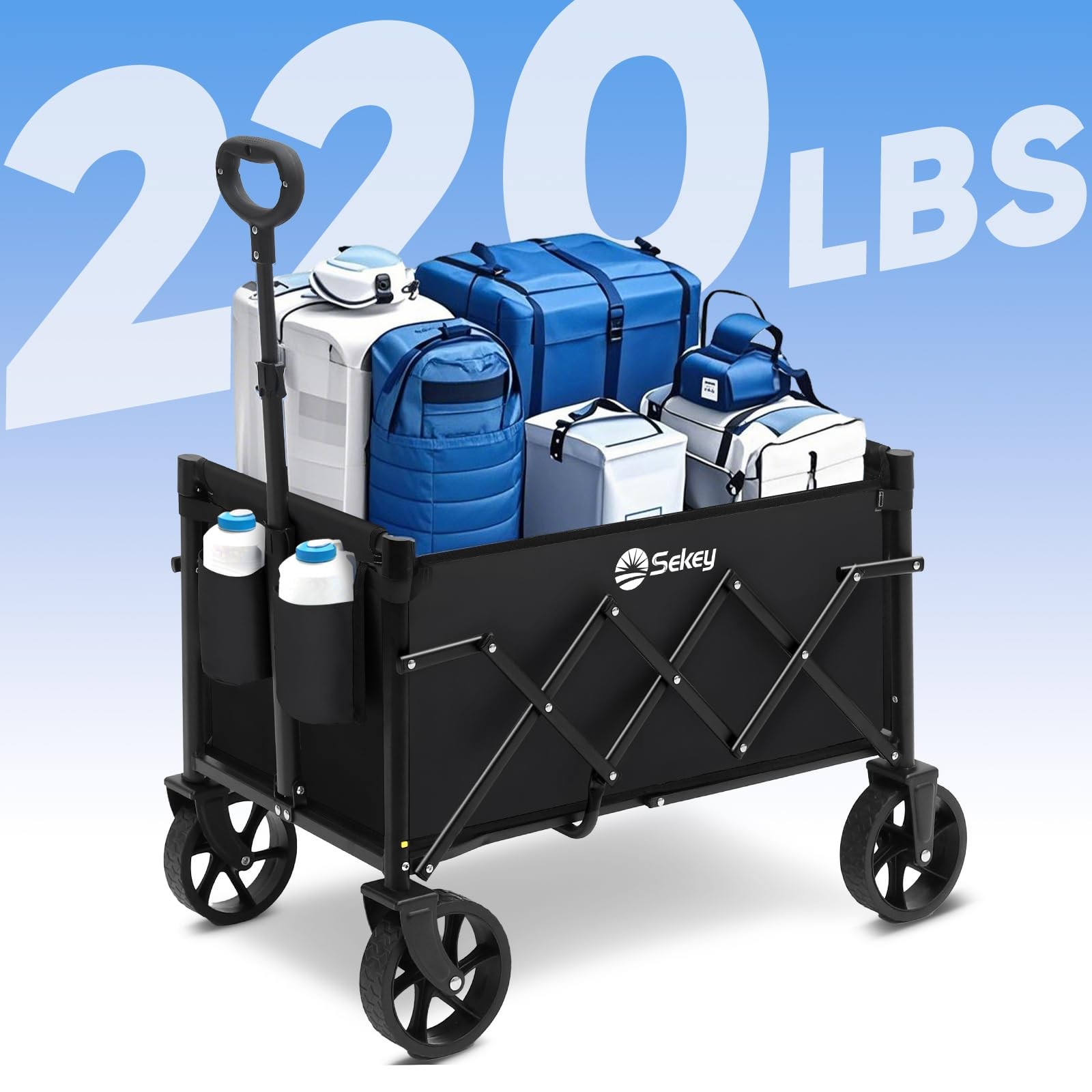 Heavy Duty Wagon with Big Wheels Foldable Cart 220LBS Capacity Utility