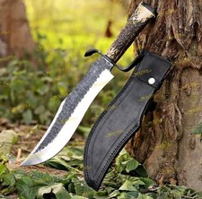 Handmade Carbon Steel D-Guard Long Bowie Knife Stag Handle Hunting Knife Tool