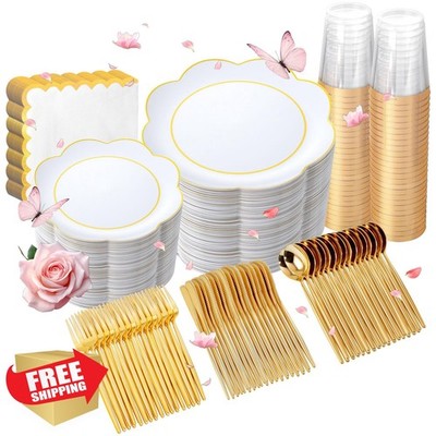 WONDERFUL 350pc White Gold party plates set