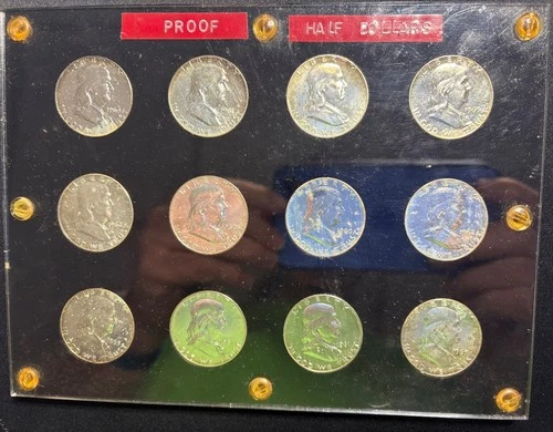 12-Coin Franklin Half Dollar Proof Set (1960–1963) — In Vintage Capital Plastics