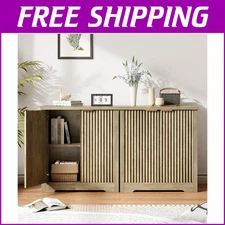 Fluted Buffet Sideboard Cabinet with Storage, 2 4 Doors Coffee Bar Console Table